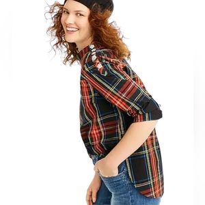 J.Crew Jewel Button Funnel Neck Plaid Shirt Size 2